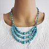 Ethnic Style Alloy & Dyed Synthetic Turquoise Round Beaded 3 Layer Bib Necklaces FS-WGD33AA-02-2