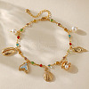 Bohemian Brass Glass Flat Round Link Chain Anklets AJEW-Z046-09G-1