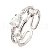 Teardrop 925 Sterling Silver Cubic Zirconia Adjustable Cuff Rings for Women RJEW-S631-02P-4