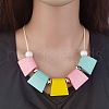 Bohemian Trapezoid Wood & CCB Plastic & Alloy Beaded Bib Necklaces for Women FS-WG0359B-05-1