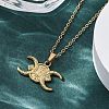 Crescent Moon Cross 304 Stainless Steel Pendant Necklaces NJEW-M096-30G-5