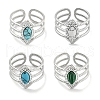 304 Stainless Steel Synthetic Gemstone Cuff Rings G-Z056-03P-1