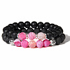 Natural Lava Rock & Frosted Stone Round Beads Stretch Bracelet Set Women DF9720-1-1