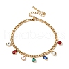 304 Stainless Steel Rhinestone Teardrop Charm Bracelets BJEW-V011-01G-03-1