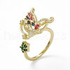 Colorful Cubic Zirconia Butterfly with Flower Open Cuff Ring RJEW-F129-05G-1