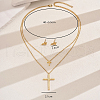Stainless Steel Rhinestones Double-layer Cross Pendant Necklace & Stud Earrings Set for Women LY3624-3