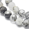 Natural Tourmalinated Quartz/Black Rutilated Quartz Beads Strands G-D0001-14-3