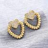 Heart Brass Micro Pave Clear Cubic Zirconia Stud Earrings EJEW-R025-09G-2