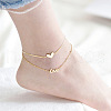 304 Stainless Steel Chain Anklets with Brass Charms WGE11C3-01-4