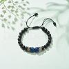 Natural Frosted Black Agate(Dyed) & Tiger Eye Braided Bead Bracelet with Alloy Crown BJEW-JB08249-02-2