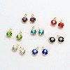 Flat Round Golden Tone Brass Micro Pave Cubic Zirconia Charms ZIRC-F017B-11-1