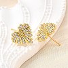 Heart Brass Micro Pave Clear Cubic Zirconia Stud Earrings EJEW-G433-02G-3