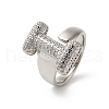 Letter Brass Micro Pave Clear Cubic Zirconia Open Cuff Ring for Women RJEW-N046-03I-P-1