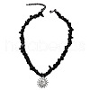 Sun Alloy Pendant Natural Black Stone Chip Baeded Necklaces for Men FS-WG7E301-01-4