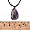 Natural & Synthetic Mixed Gemstone Teardrop Pendant Black Waxed Cord Adjustable Necklaces NJEW-G169-01-7