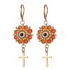 Evil Eye with Cross 304 Stainless Steel Glass Seed Beads Leverback Earrings EJEW-MZ00420-03-2