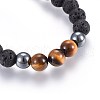Natural Lava Rock and Non-Magnetic Synthetic Hematite Beads Braided Bead Bracelets BJEW-JB03975-25-2