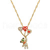 Balloon Bear 202 Stainless Steel Micro Pave Clear Cubic Zirconia Red Enamel Pendant Necklaces for Women FS-WG836D1-01-6