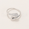 Elegant Teardrop Brass Micro Pave Clear Cubic Zirconia Cuff Ring for Daily Holiday Jewelry Accessory FF4860-2-1