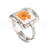 Dark Orange Square Epoxy Resin with Dry Flower Adjustable Rings RJEW-G304-03P-01-1