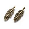 Tibetan Style Alloy Feather Pendants TIBEP-1360-AB-FF-2