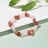 Natural Carnelian(Dyed) & Rose Quartz Chips Beads Stretch Bracelet for Women BJEW-AL00003-17-2