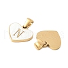 304 Stainless Steel Pave Natural White Shell Heart with Initial Slice Pendants STAS-R168-25G-N-2