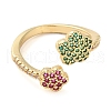 Rack Plating Brass Micro Pave Cubic Zirconia Open Cuff Rings RJEW-K266-02G-2