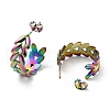 Rainbow Color Leaf Wrap Stud Earrings EJEW-G293-03M-2