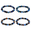 FIBLOOM 4Pcs 4 Colors Evil Eye Dyed Natural Tiger Eye & Black Agate Round Beaded Stretch Bracelets Set BJEW-FI0001-44-8