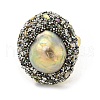 Natural Abalone Shell Open Cuff Ring with Rhinestone RJEW-H220-12G-2