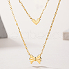 Vintage Style 925 Sterling Silver Heart Bowknot Pendant Double Layer Necklaces for Women EE9509-1