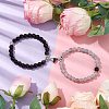 8mm Round Natural Black Onyx(Dyed & Heated) and Crackle Agate Beaded Stretch Bracelet Sets BJEW-TA00524-2