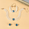 Heart Glass Rhinestone & Plastic Pearl Beaded Necklaces & Stud Earrings & Bracelets Sets FS-WGC950C-05-2