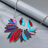 Leaf Alloy with Imitation Leather Pendant Necklace & Stud Dangle Earring FS-WGFF9DD-04-2