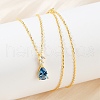 925 Sterling Silver Sapphire Rhinestone Teardrop Pendant Necklace for Women NJEW-V013-01G-3