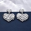 Hammered Heart Brass Dangle Stud Earrings EJEW-R025-23P-1