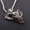 Dragon with Wing 304 Stainless Steel Ruby Rhinestone Pendant Necklaces for Men FS-WGA9886-01-4