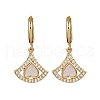 Fan with Heart Brass Micro Pave Clear Cubic Zirconia Hoop Earrings KK-D363-13G-2