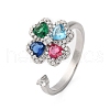 Brass Micro Pave Cubic Zirconia Rotating Cuff Rings for Women RJEW-M099-01P-4