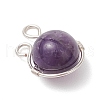 Natural Green Aventurine & Rose Quartz & Lava Rock & Carnelian & Amethyst Copper Wire Wrapped Round Pendants PALLOY-JF03609-02-4