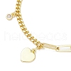Brass Clear Cubic Zirconia Flat Round & Heart Charm Bracelets BJEW-JB10396-3