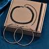 Alloy with Jet Rhinestone Chain Necklace & Hoop Earring & Bracelet FS-WG9D127-03-3