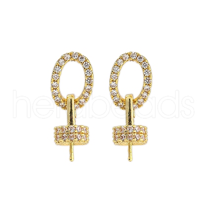 Rack Plating Brass Micro Pave Clear Cubic Zirconia Stud Earrings Findings KK-F876-17G-1