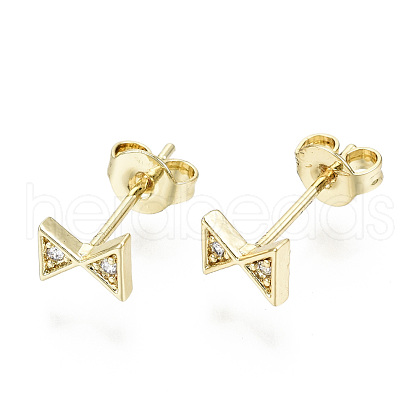 Brass Micro Pave Clear Cubic Zirconia Stud Earrings EJEW-T046-32G-NF-1