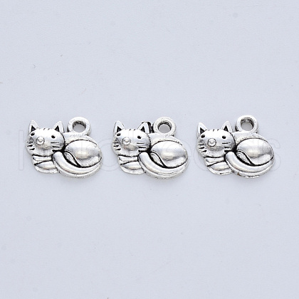Tibetan Style Alloy Kitten Pendants X-TIBE-R316-062AS-RS-1