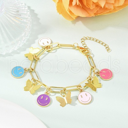 Brass & Alloy Enamel Charm Bracelets BJEW-JB11626-1