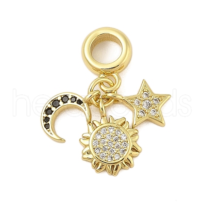 Rack Plating Brass Micro Pave Clear & Black Cubic Zirconia European Dangle Charms KK-Z074-65G-1
