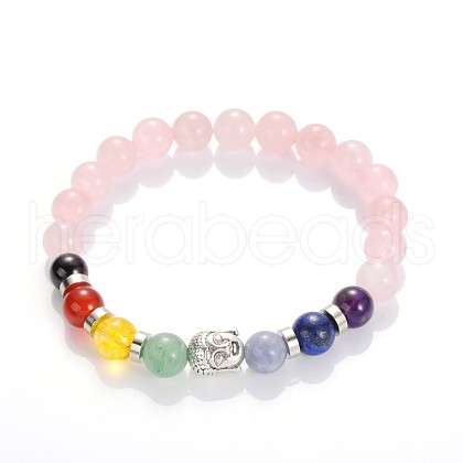 Buddha Head Gemstone Beaded Stretch Bracelets BJEW-JB01862-04-1