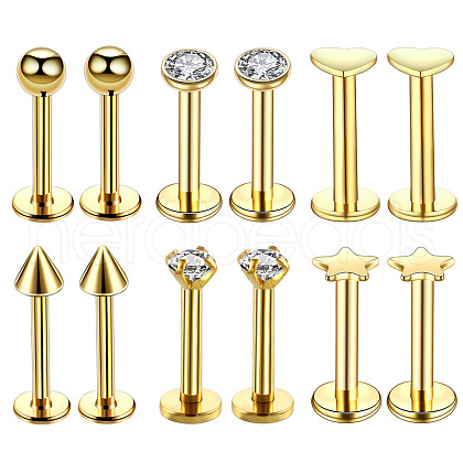 6 Styles Stainless Steel Clear Cubic Zirconia Internally Threaded Labrets WG43458-02-1